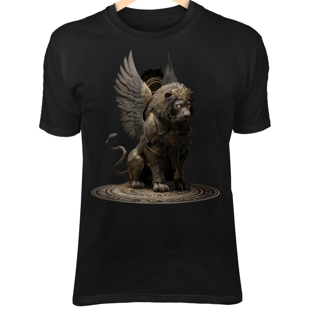 Sacred Lion Ii T-Shirt Gothic Armor Wings Glowing Eyes Divine Guardian Art